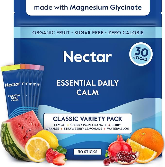 Nectar Calm Magnesium Glycinate Drink Mix, 30 Sticks, with Ashwagandha & L-Theanine