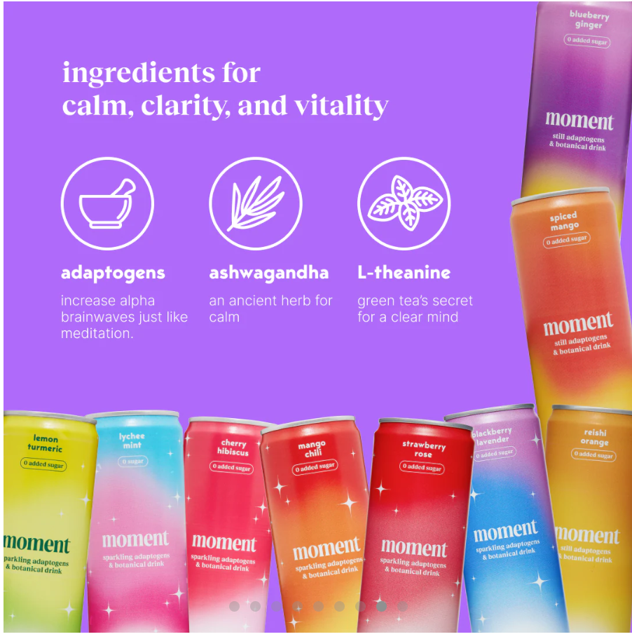 Moment Botanical Soda, L-Theanine + Ashwagandha, 12-Pack, 340ml Cans, Zero Caffeine