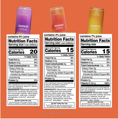 Moment Botanical Soda, L-Theanine + Ashwagandha, 12-Pack, 340ml Cans, Zero Caffeine