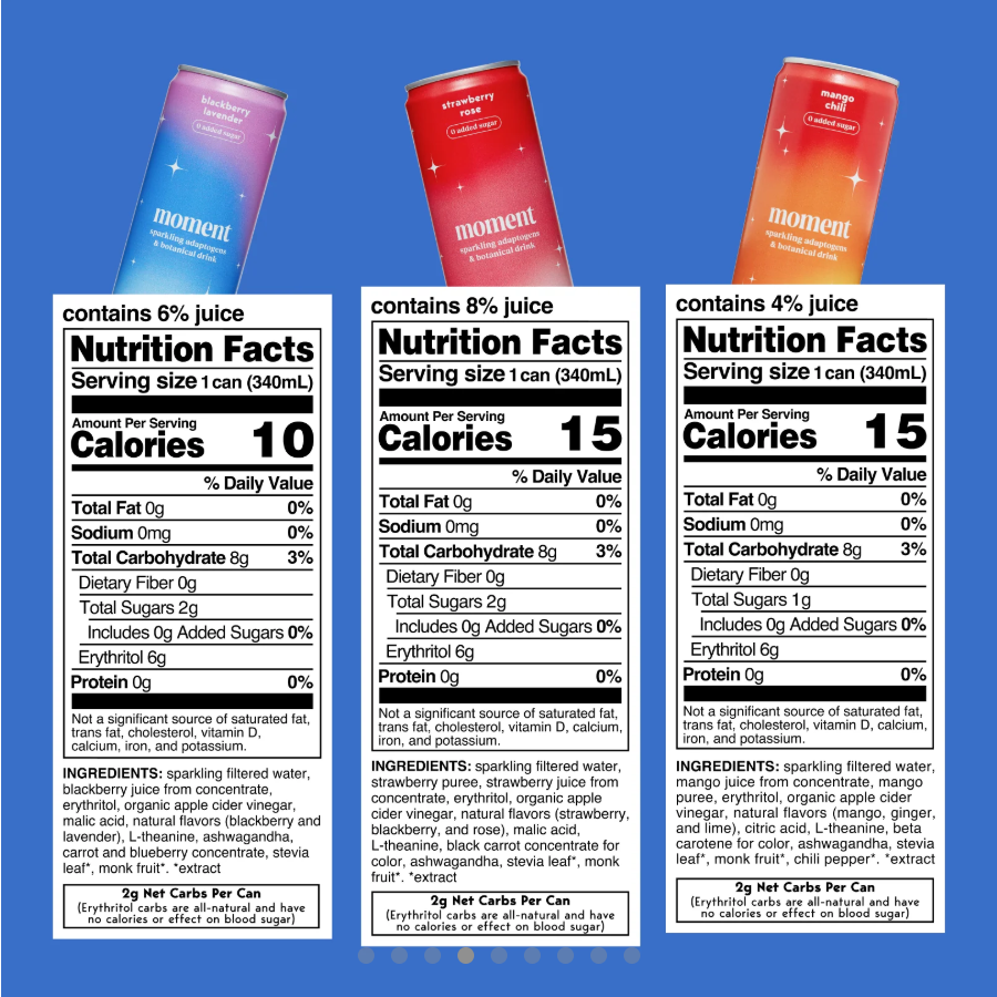 Moment Botanical Soda, L-Theanine + Ashwagandha, 12-Pack, 340ml Cans, Zero Caffeine