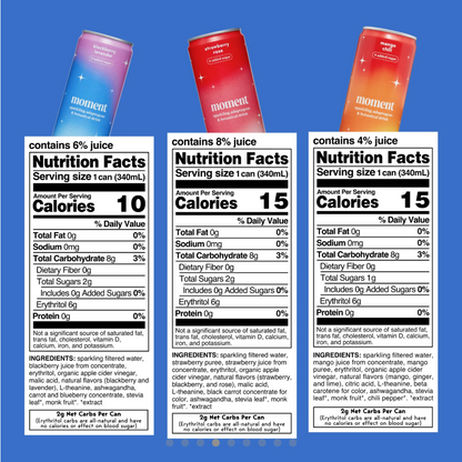 Moment Botanical Soda, L-Theanine + Ashwagandha, 12-Pack, 340ml Cans, Zero Caffeine