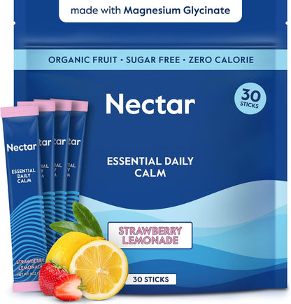 Nectar Calm Magnesium Glycinate Drink Mix, 30 Sticks, with Ashwagandha & L-Theanine