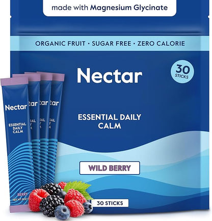 Nectar Calm Magnesium Glycinate Drink Mix, 30 Sticks, with Ashwagandha & L-Theanine