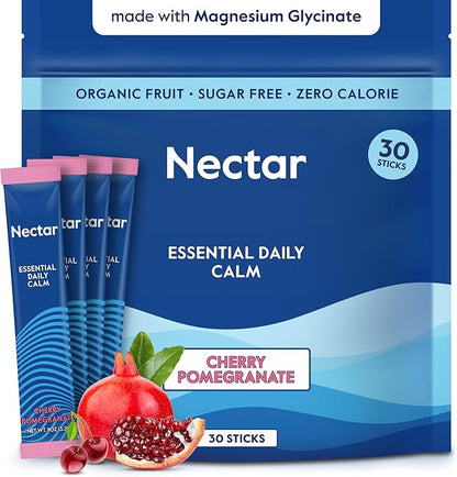 Nectar Calm Magnesium Glycinate Drink Mix, 30 Sticks, with Ashwagandha & L-Theanine