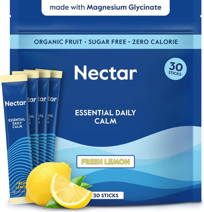 Nectar Calm Magnesium Glycinate Drink Mix, 30 Sticks, with Ashwagandha & L-Theanine