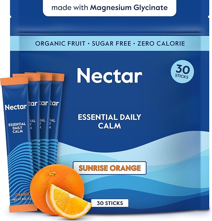 Nectar Calm Magnesium Glycinate Drink Mix, 30 Sticks, with Ashwagandha & L-Theanine