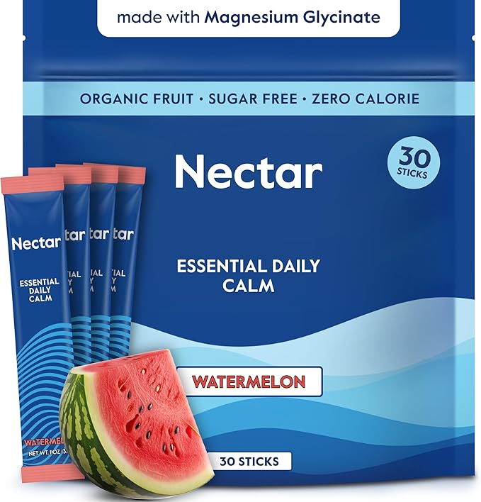 Nectar Calm Magnesium Glycinate Drink Mix, 30 Sticks, with Ashwagandha & L-Theanine