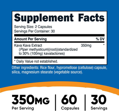 Nutricost Kava Kava, 350 mg per serving, 60 Capsules (30 Servings)